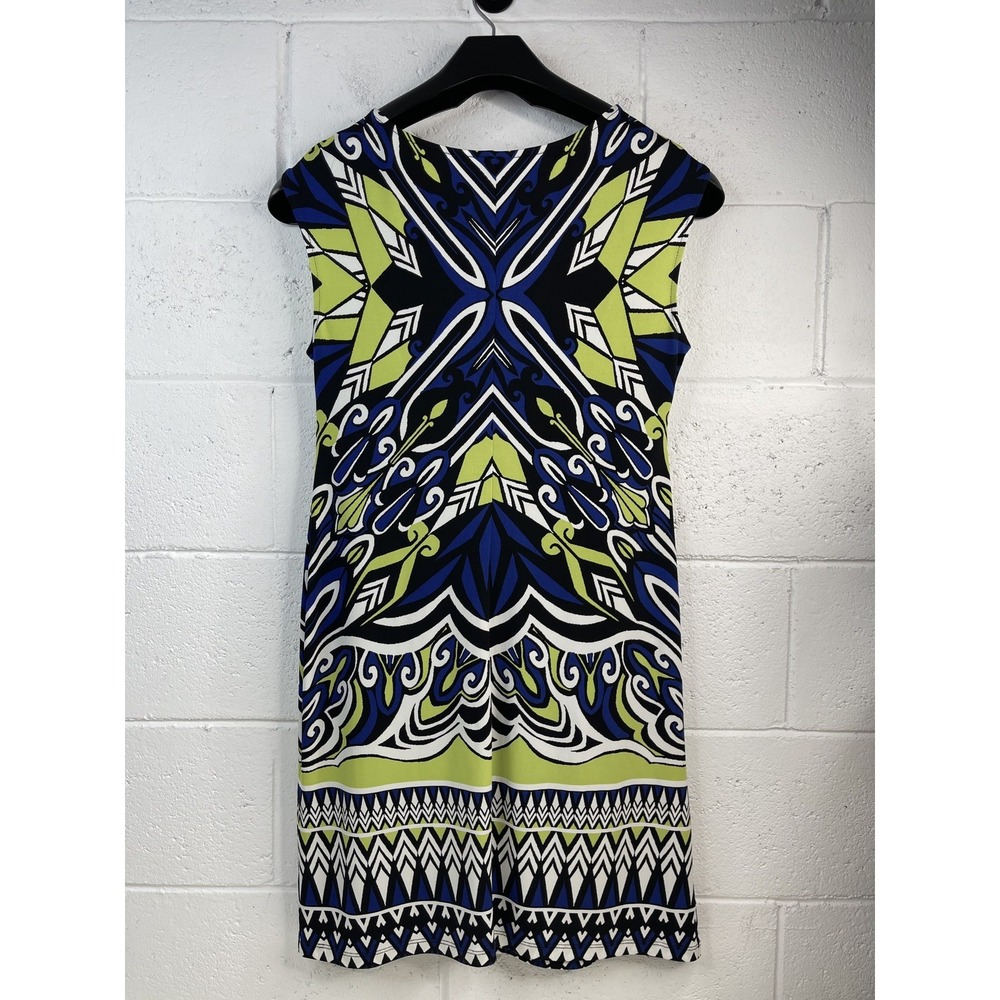Chico's Sheath Mini Dress Womens Size 1 US L Blue Green Crew Neck Sleeveless